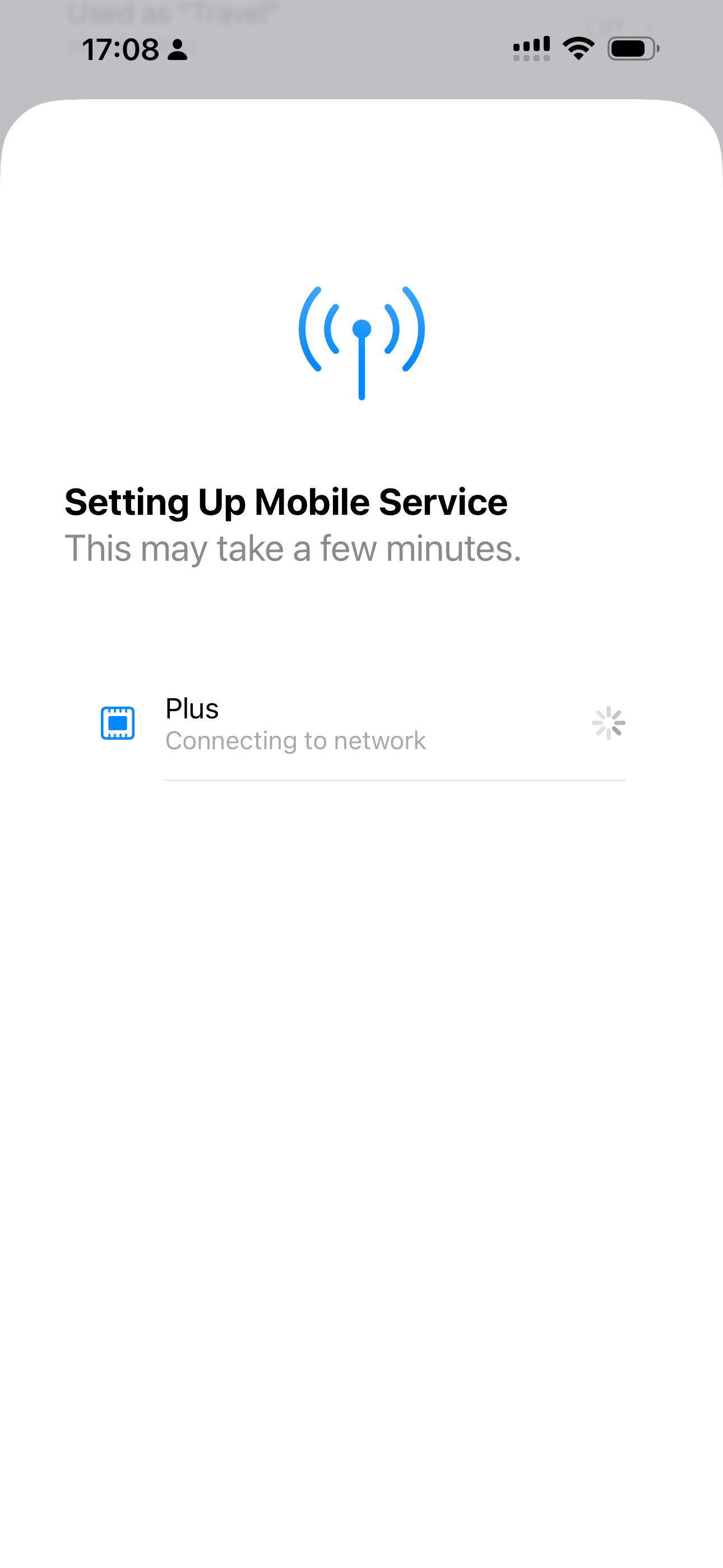iPhone connecting the eSIMPal eSIM to the network during setup