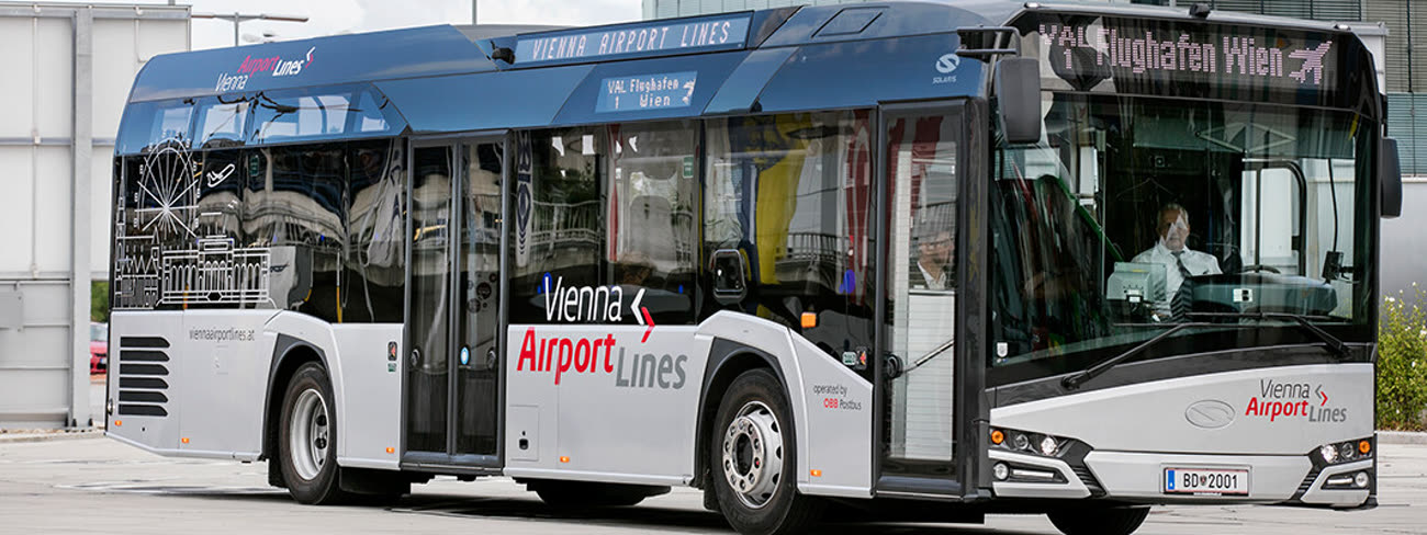 A Vienna Airport Lines Solaris bus, operated by OBB Postbus